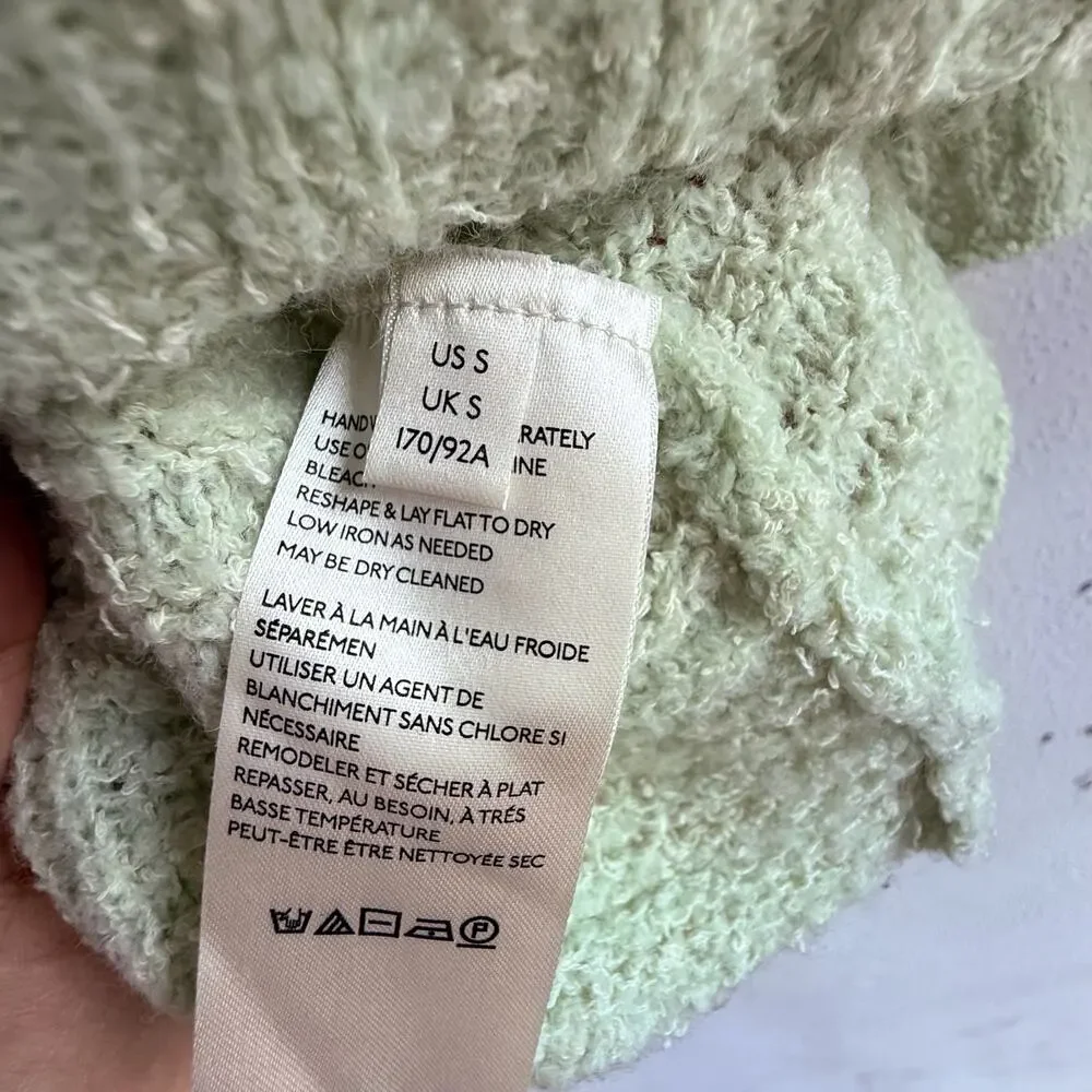Free People V Neck Cropped Pullover Textured Knit Sweater Light Sage‎ Green